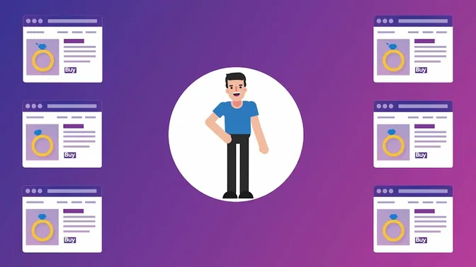 Fotograma de un video explicativo animado con un personaje ilustrado entre paneles de un sitio web