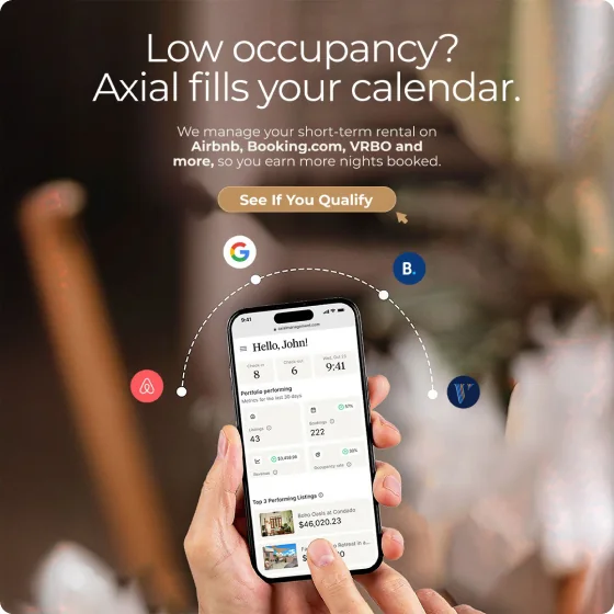 Axial social ad with the app on a phone and the headline “Low occupancy? Axial fills your calendar.”
