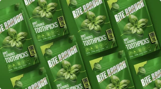 Bolsitas de palillos de menta de Bite Bronch en un patrón repetido