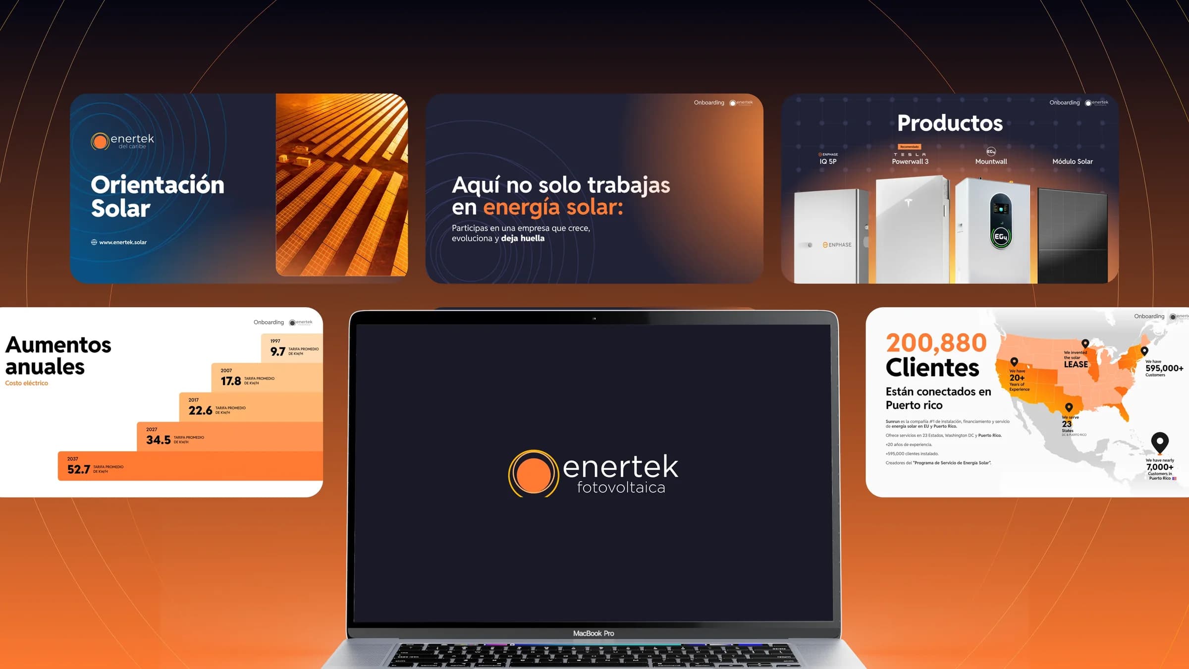 Enertek sales deck slides around a laptop showing the Enertek logo