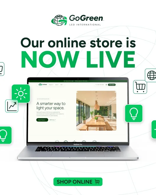 GoGreen post, “Our online store is now live”, with the store on a laptop