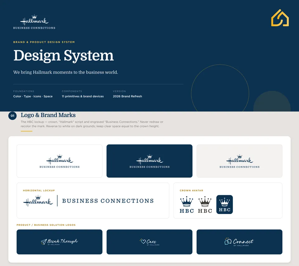 Hallmark Business Connections design system cover and logo page with the brand marks