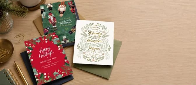 Banner de Hallmark Business Connections con tarjetas ilustradas para las fiestas