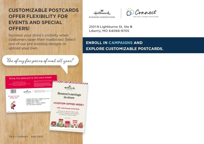 Postal de correo directo de Hallmark Business Connections para tarjetas de fiestas personalizables