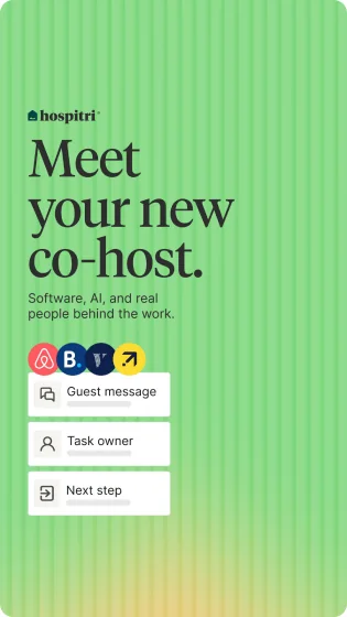 Anuncio en story de Hospitri, “Meet your new co-host.”, sobre un fondo de rayas verdes