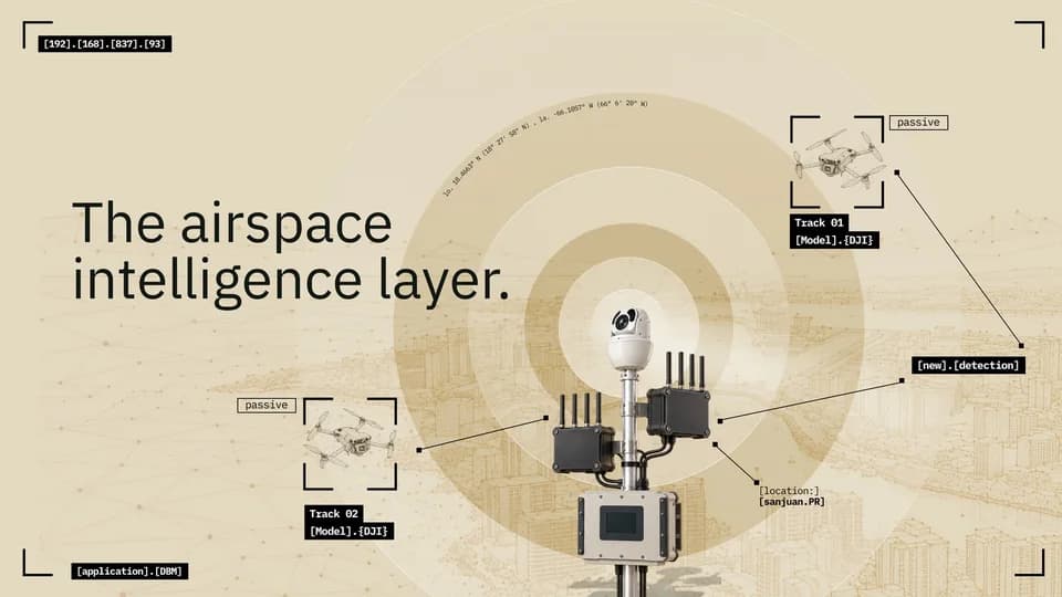 ITERRA key visual, “The airspace intelligence layer.”, with a sensor mast
