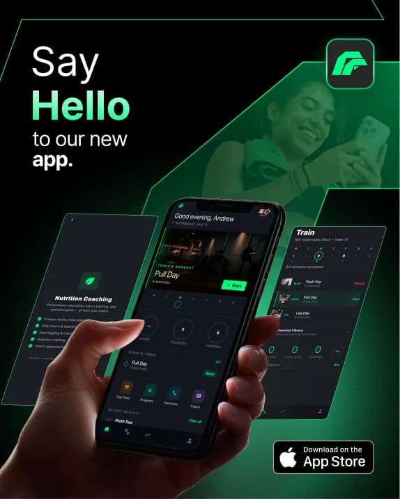 Ponte Fuerte app ad, “Say hello to our new app”, with the app on a phone