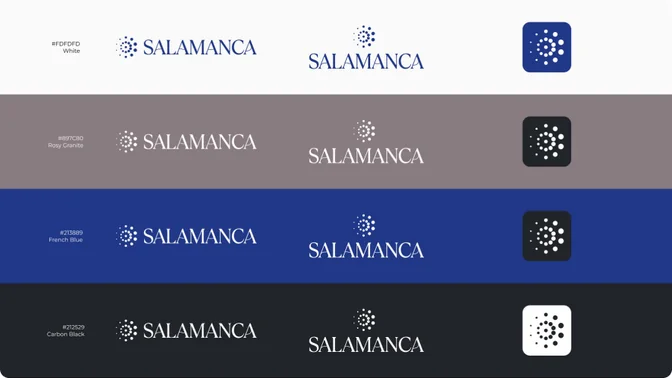 Versiones del logo de Salamanca sobre cuatro colores de marca