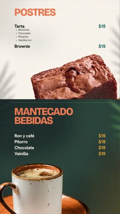 Página del menú de Swing Tropical con postres y bebidas