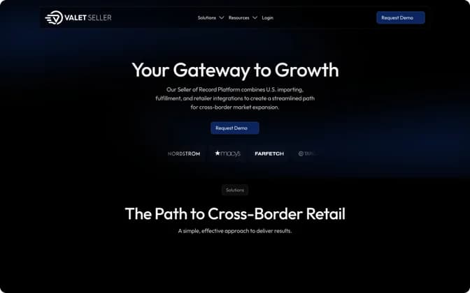 Sitio web de Valet Seller, “Your Gateway to Growth”